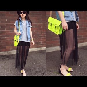 Neon yellow Cambridge satchel, 11inch.